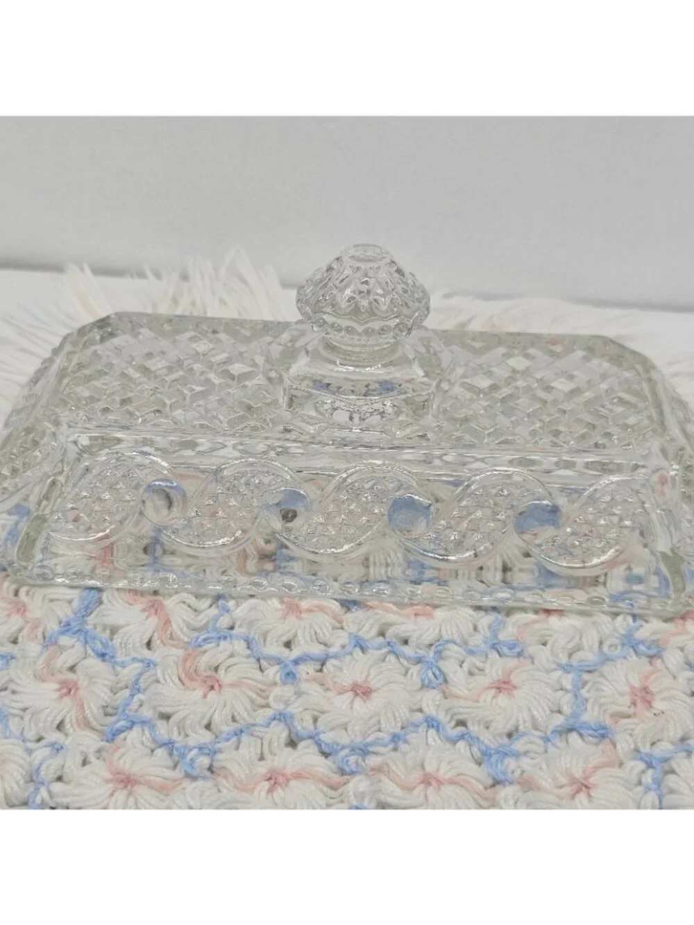 Vintage Avon Cape Cod Clear Pressed Glass Covered \ Butter Dish  Waves